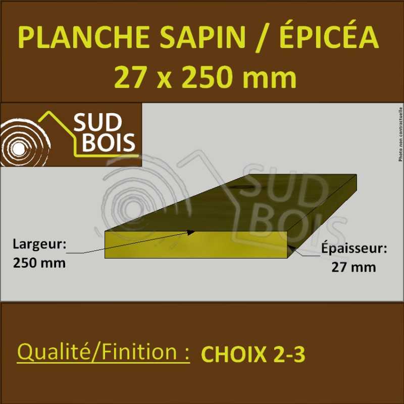 Planche 27x250 Sapin/Épicéa Brut Non Traité (à la palette)