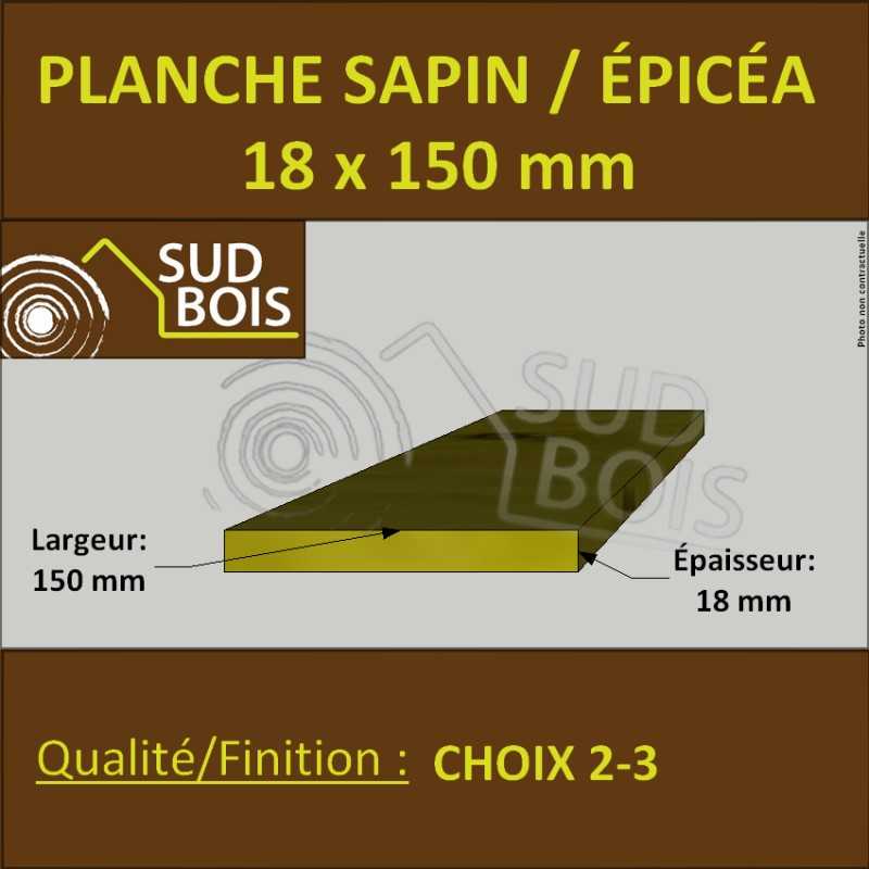 Planche 18x150 Sapin / Épicéa Brut Traité Classe 2 Jaune (à la palette)