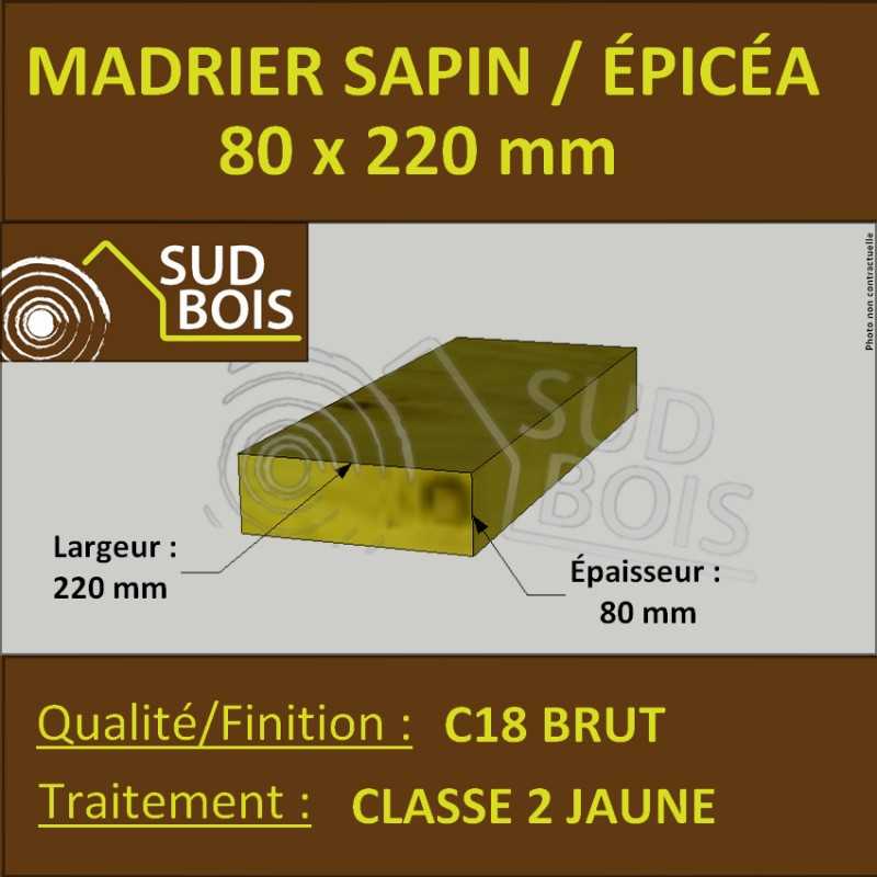 Madrier 80x220 Sapin / Épicéa Traité Classe 2 Jaune (à la palette)