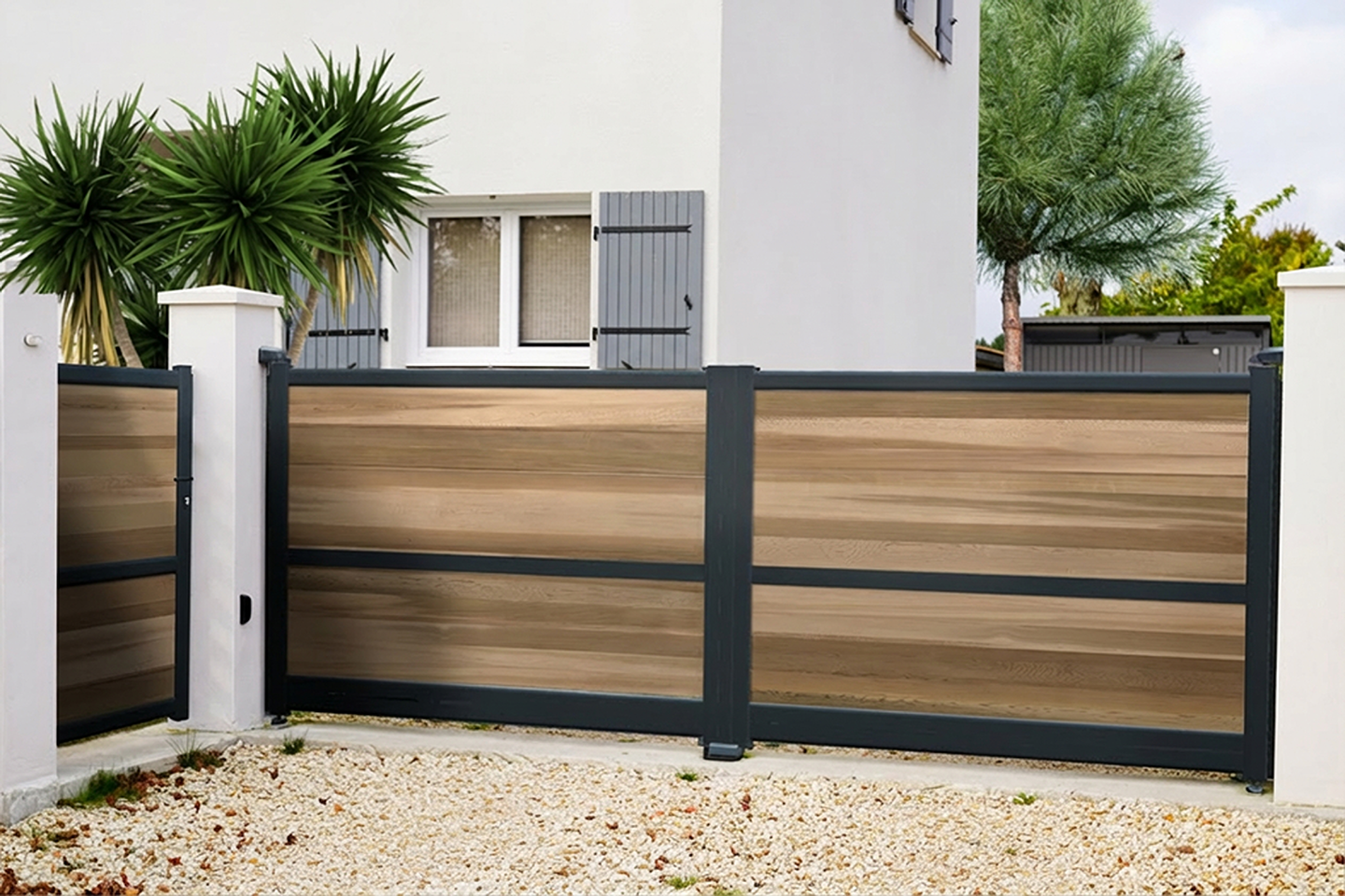 Portail battant plein composite effet bois Tech.Sture 3