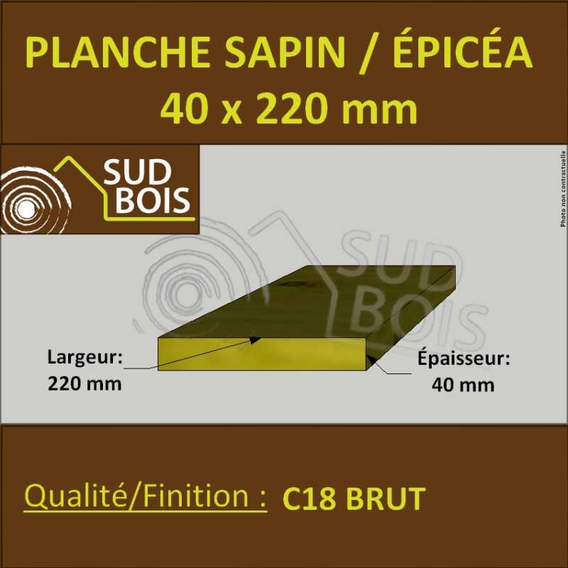 Planche 40x220 Sapin/Épicéa Brut Non Traité (à la palette)