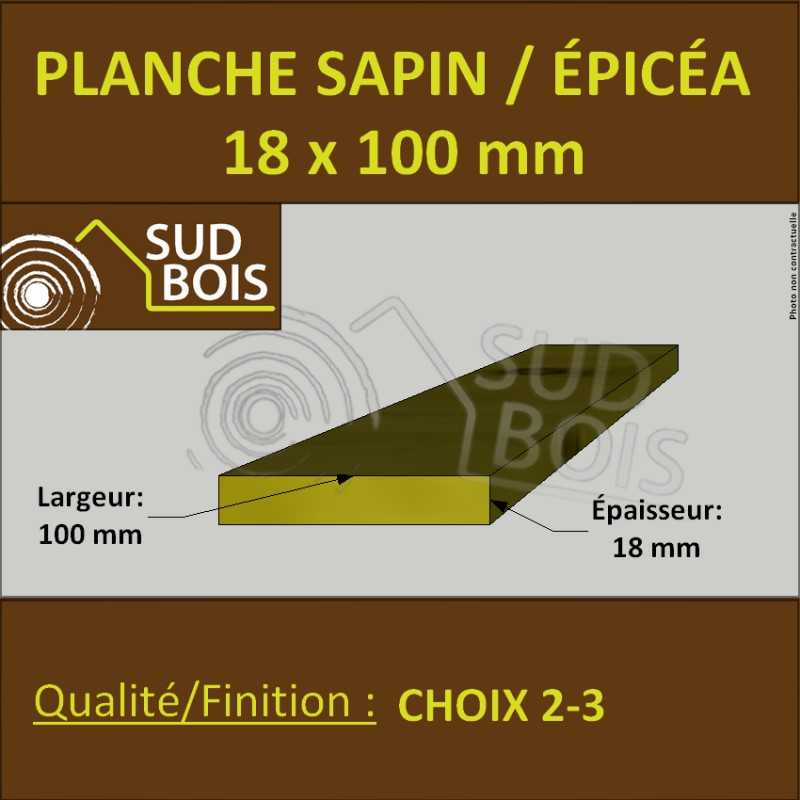 Planche 18x100 Sapin/Épicéa Brut Non Traité Choix 2-3 (à la palette)