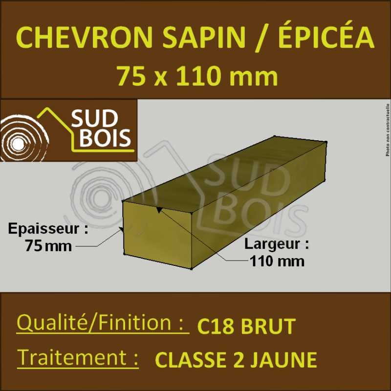 Chevron 75x110 Sapin Brut Traité Classe 2 jaune (à la palette)