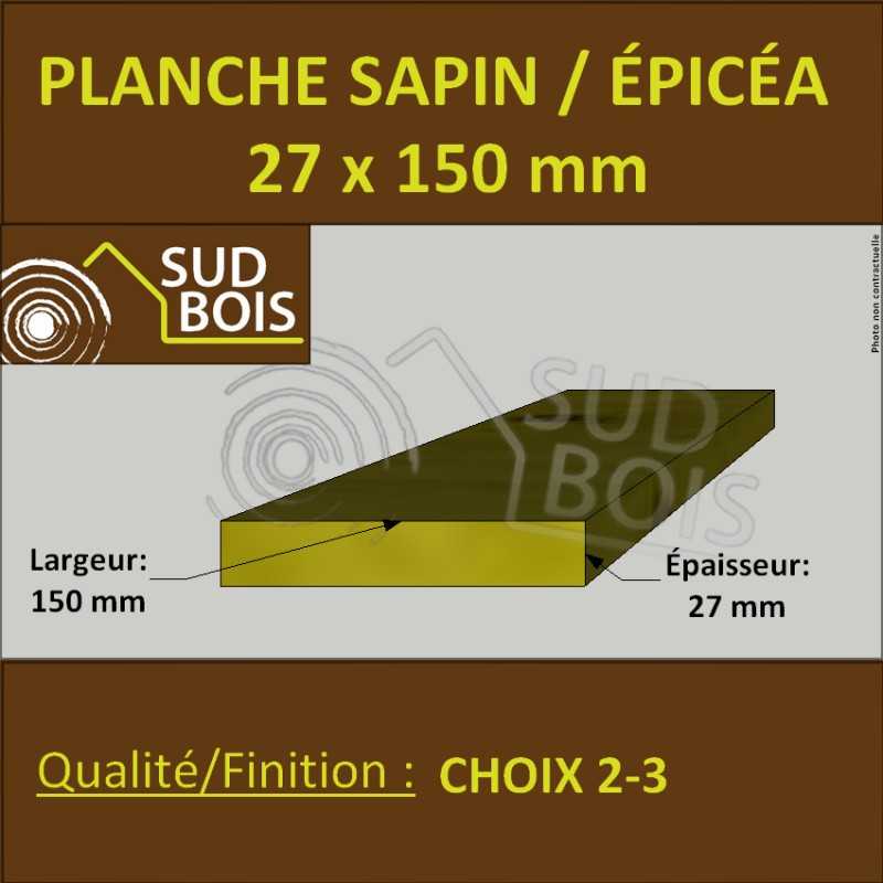 Planche 27x150 Sapin / Épicéa Brut Non Traité (à la palette)