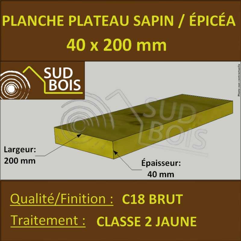 Planche 40x200 Sapin / Épicéa Jaune (à la palette)