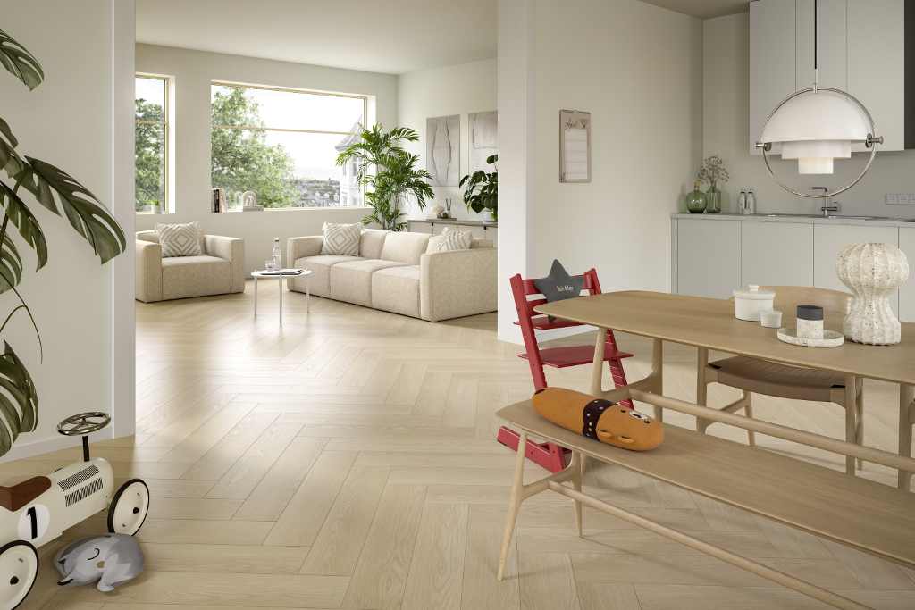 NatureSense 8/32 Herringbone Baronia Oak Sand Laminate Flooring